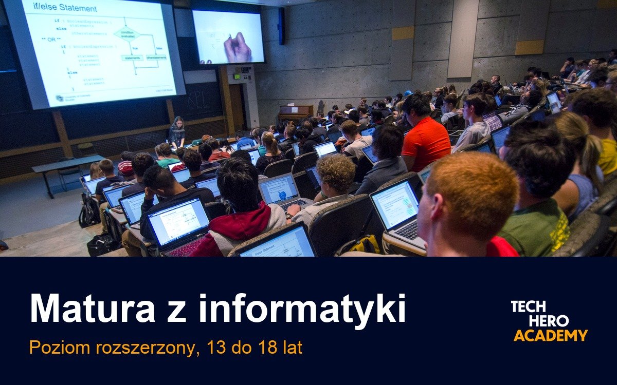 Uczniowie z laptopami na zajęciach z programowania, na ekranie instrukcja warunkowa if else