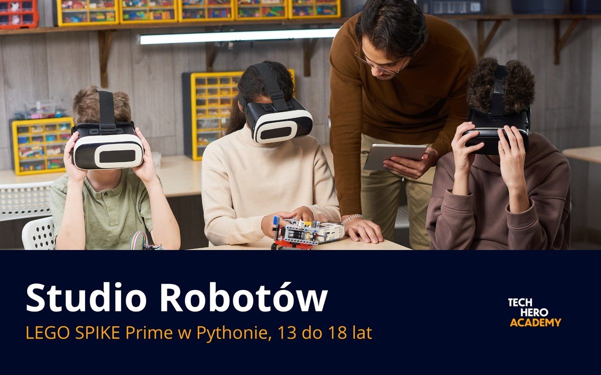 Mlodziez w goglach przy robocie na zajeciach Studio Robotow